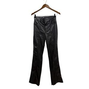 Zara High Rise Front Seam Kick-Out Faux Leather Pants Black w/ Zipper size S